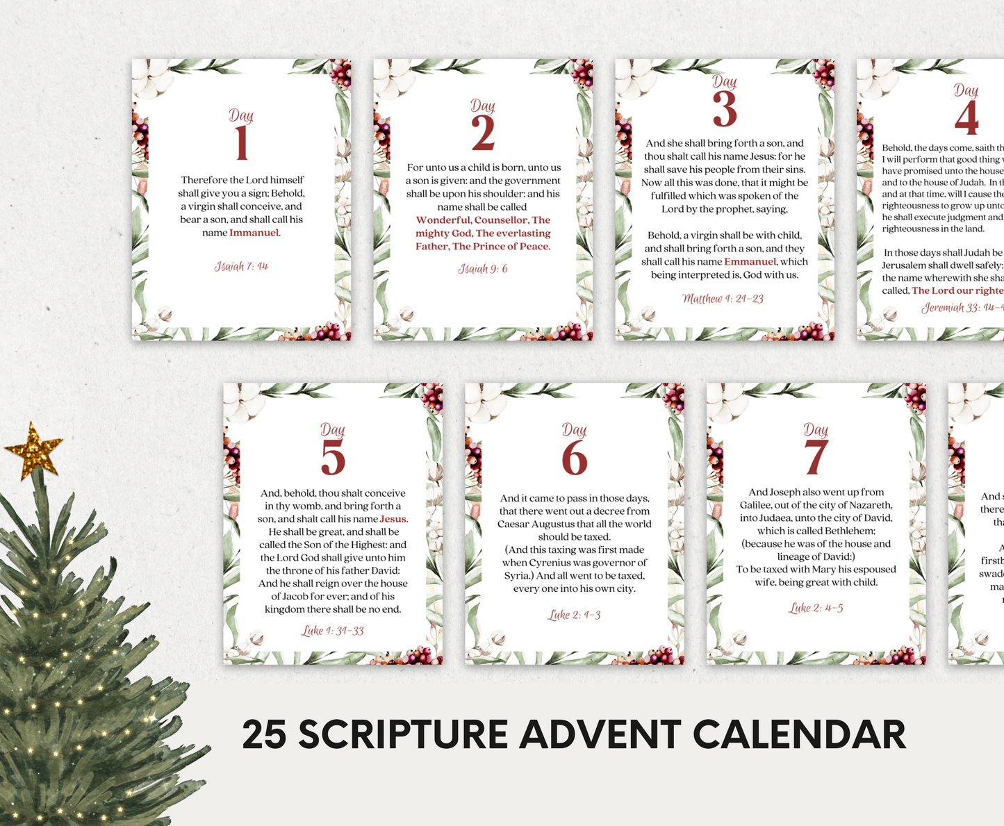 25 Days of Christmas Advent Scripture Floral Card