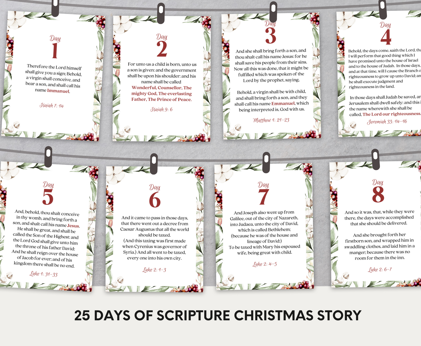 25 Days of Christmas Advent Scripture Floral Card