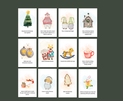 Set of Christmas-themed cards with illustrations and text 