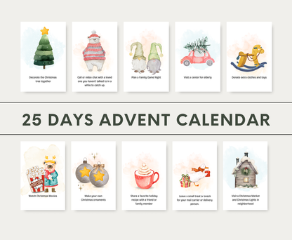 25 Days Advent Calendar with illustrated cards on a white background